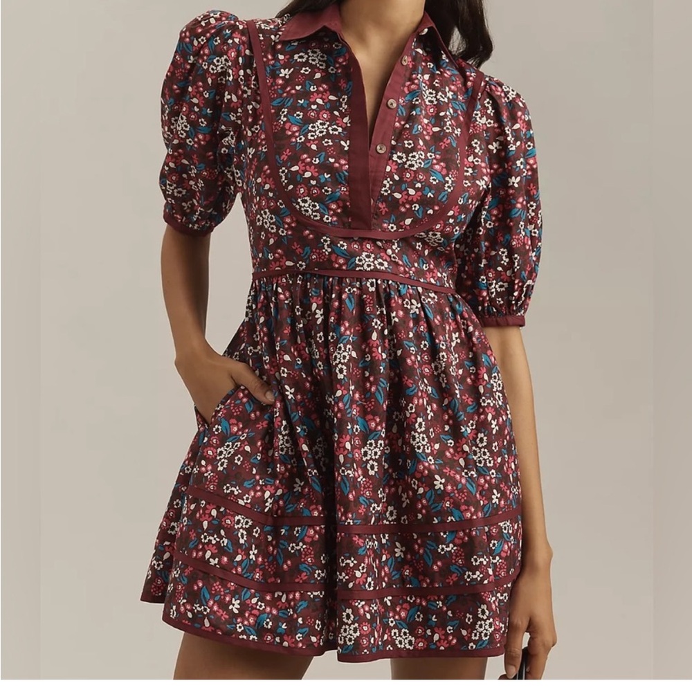 MAEVE PUFF-SLEEVE COLLARED MINI DRESS